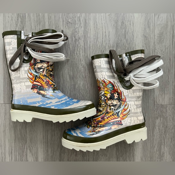 Ed Hardy Other - Ed Hardy Kids Rain & Snow Boots - Green, Blue, White